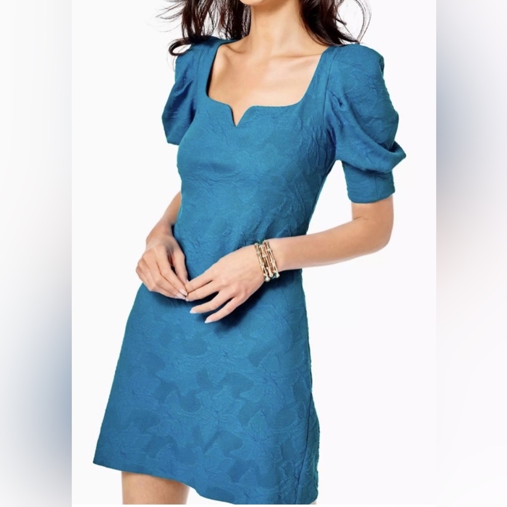 NWT Lilly Pulitzer Teal Feona Puff Sleeve Jacquard Dress 
Size Small